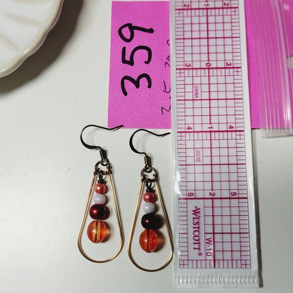 artisan earrings 359#mfs Teardrop earrings Candy Orange Red Brights glass mix of - Picture 6 of 6